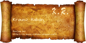 Krausz Rabán névjegykártya
